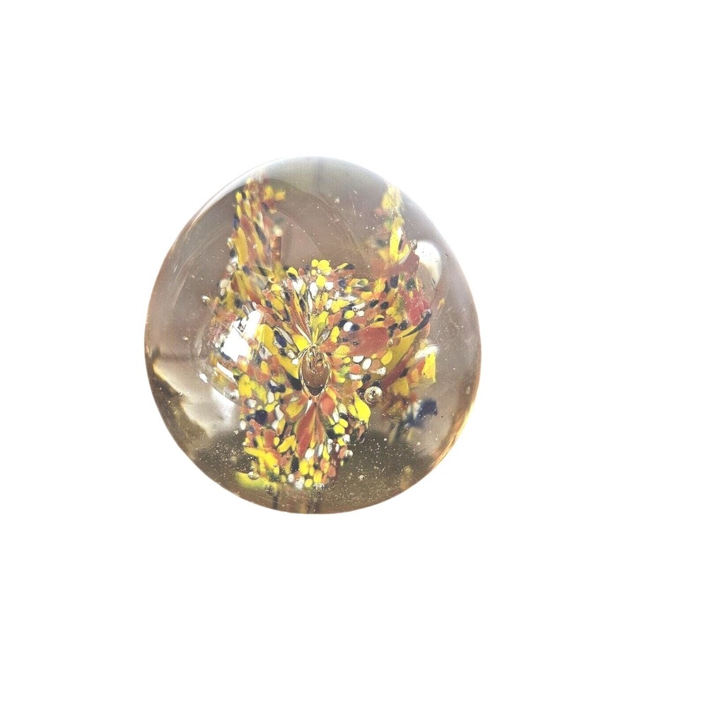 Art Glass Paperweight‎ 8oz Red Yellow Blue Colorburst Vintage